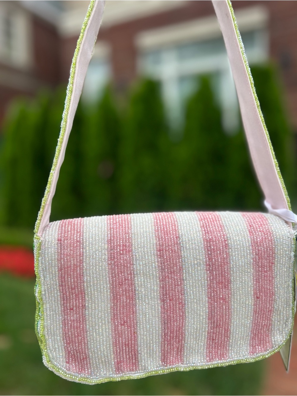 TJMAXX MARSHALLS VIRAL Pink Tulip Stripe Beaded Bag Summer Purse Collectible - Picture 17 of 17